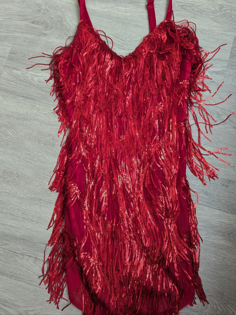 Fashion Nova Red Sequin Fringe Party Dress